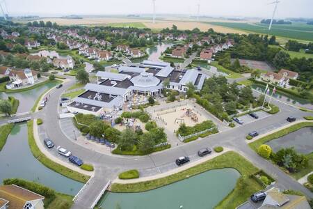 Aerial view of the center of the Roompot North Sea holiday park Résidence De Banjaard