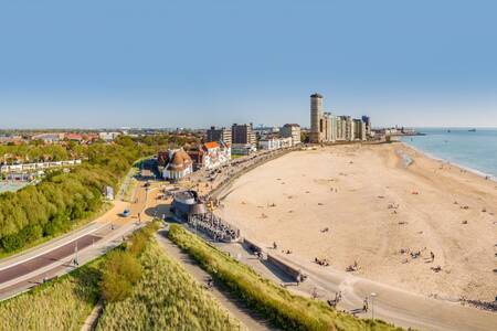 Aerial view of the Roompot North Sea Resort Vlissingen holiday park on the North Sea