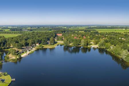 Aerial view of Roompot Recreatiepark de Tolplas with the lake and holiday homes