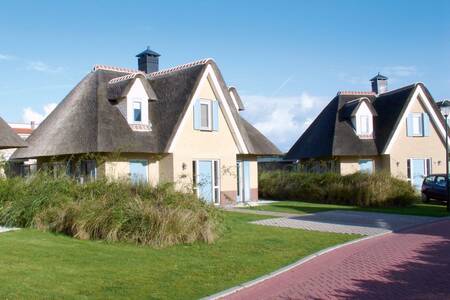 Detached luxury villas with thatched roof at the Roompot Resort Duynzicht holiday park