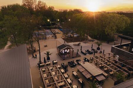 Aerial view of the cozy center at Roompot Vakantiepark Kijkduin