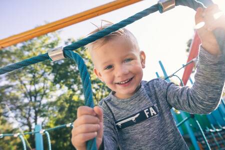 Child on a climbing frame in a playground at Roompot Vakantiepark Weerterbergen