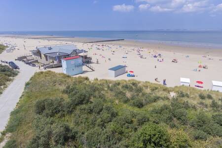 A beach pavilion on the North Sea beach near the Roompot Zeebad holiday park