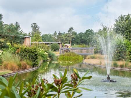 Bridge over a pond with a fountain at the Topparken Landgoed de Scheleberg holiday park