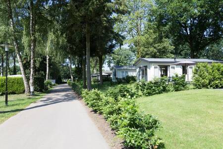 Chalets along an avenue at the Topparken Recreatiepark de Wielerbaan holiday park