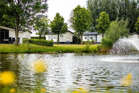 Chalets on a pond at the Topparken Recreatiepark het Esmeer